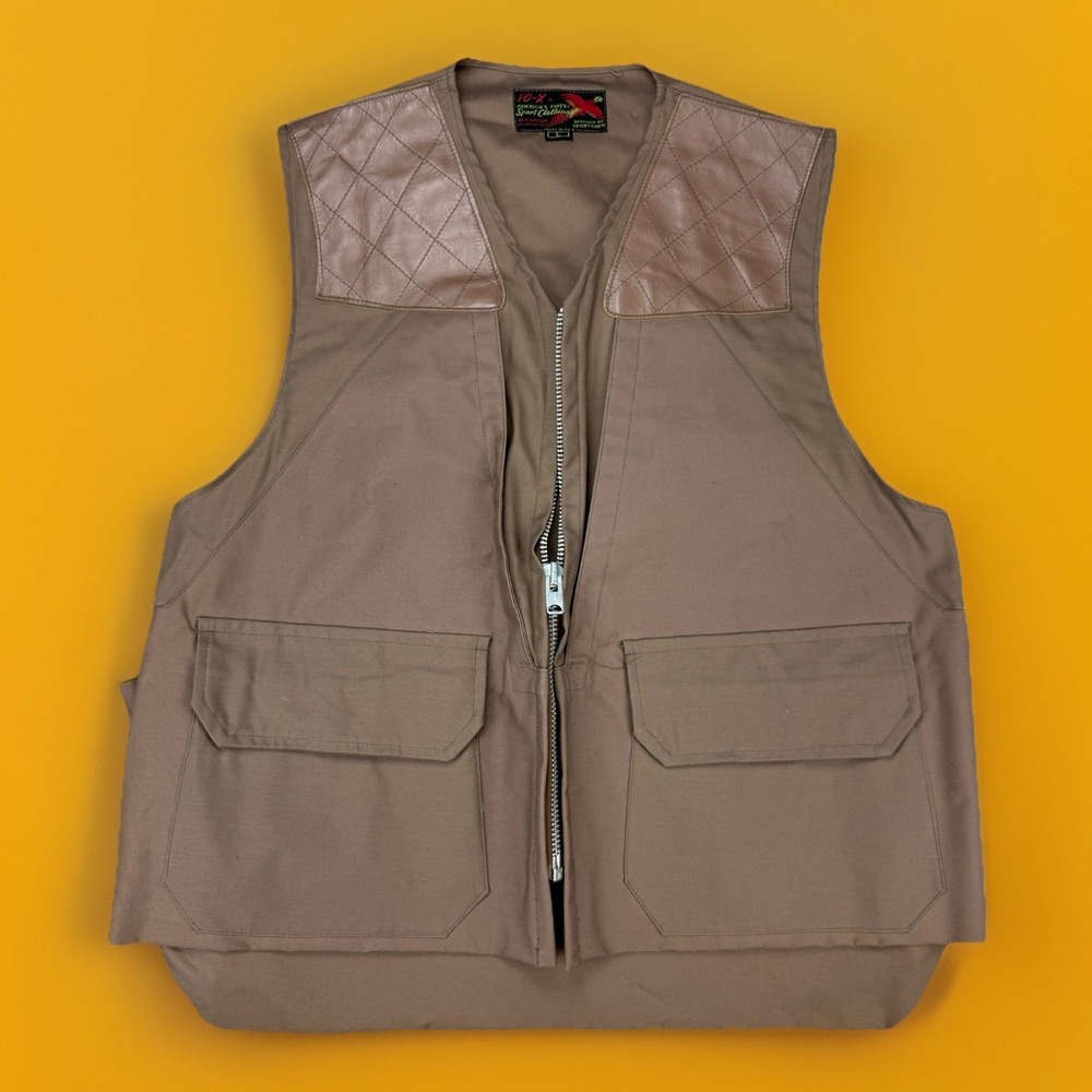 VTG 10X Hunting Vest USA Talon Zip Shooting Canvas Field Brown Men's‎ L
